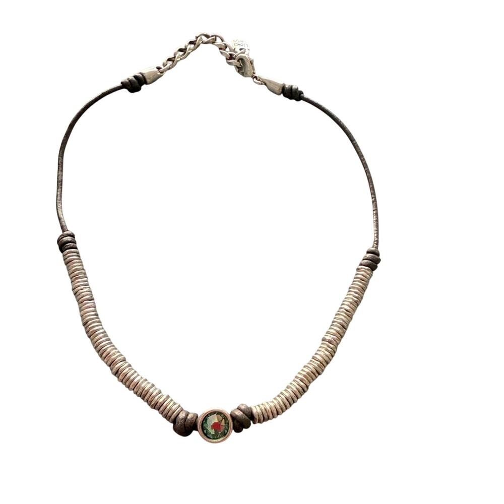 Uno De 50 Green Pendant Leather Rings Necklace